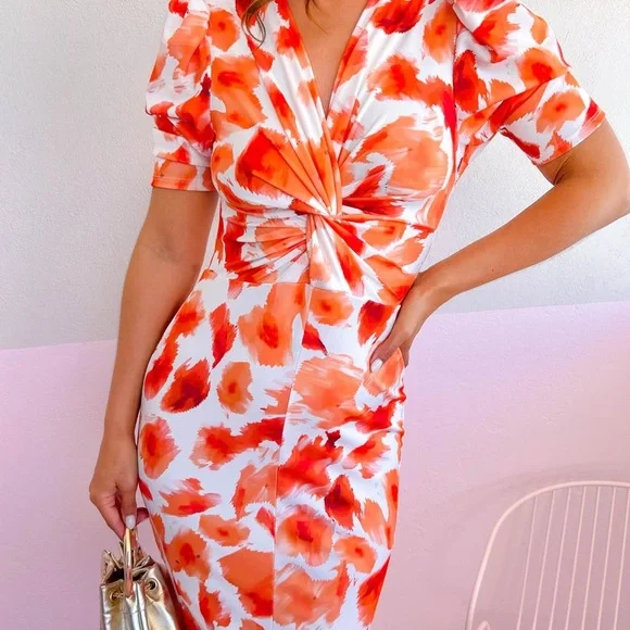 Floral Twist-Front Dress, l PRINTED KNOT FRONT MIDI DRESS - Picture 4 of 4
